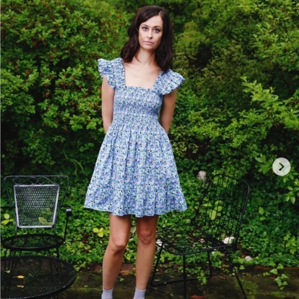 Hill House Stephanie Fishwick Floral Print Mini Rouched Patterned Blue Dress XS